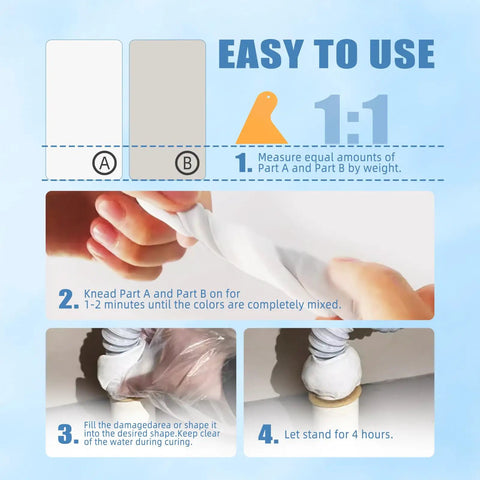 Instructions for using Epoxy Putty 10 Oz 280 G Fast Fix That Bonds Fills Leaks Cracks Holes In Metal Wood Tile Ceramic Plastic