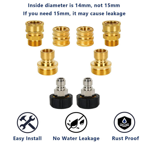 MINGOU pressure washer quick-connect kit: brass M22-to-3/8 adapters, 14mm fittings, two swivel connectors