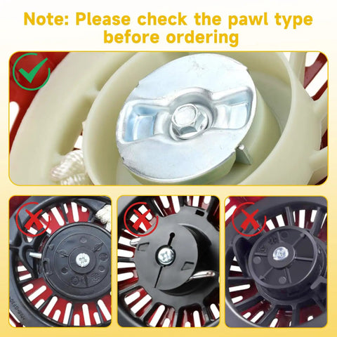 GX270 Pull Start Recoil Starter Assembly pawl type comparison for GX240 GX270 8HP 9HP Predator 301cc engines.