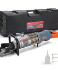 Centalla 5/8 Inch Electric Hydraulic Rebar Bender 1100W Pure Copper Motor in black case with tools for construction jobs.