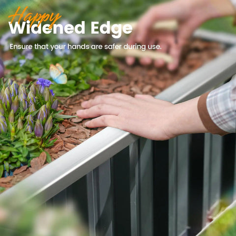 Hands tending plants in a Sturdy Galvanized Steel Raised Garden Bed Kit 68 x 36 x 12 Inches Outdoor Planter Box