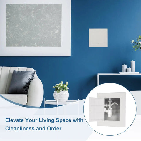 White Hinged Removable Drywall Access Panels Smooth Action Straightforward Install No Hassle Wall Cover For Plumbing Electrical Wiring Heavy Duty Abs Plastic 3 Pack 5 By 5 Inches in modern living room setting.