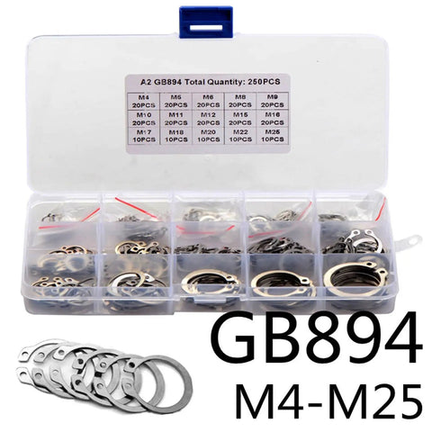 Heavy Duty External Circlip Set Workhorse 250 To 300 Pieces C Type Snap Ring Assortment Kit M4 To M25 Stainless Steel box