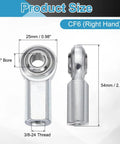 Set Of Four CF6 Rod End Bearings 3/8 Inch Bore 3/8-24 Right Hand Female Thread Self Lubricating Joint With Jam Nuts Chrome Steel Built Tough For Heavy Duty Load Handling And Smooth Pivot. front and side view with 3/8 bore and 3/8-24 thread