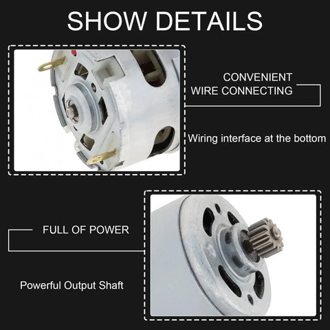 Durable 18V Dc Micro Gear Motor With 13 Tooth Diameter Pinion showing wiring interface and powerful output shaft for Bosch Gsr182Li drills.
