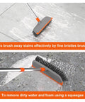 Long Handle Deck Scrub Brush With Squeegee 2 In 1 Heavy Duty Floor Cleaning Scrubber With Stiff Bristles For Garage Concrete Tile Patio Outdoor Porch Indoor Kitchen Shower Bathroom in use on tiled and concrete surfaces
