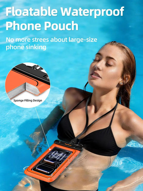 Woman in pool with Floating Waterproof Phone Pouch 2 Pack IP68 Case For Beach Adventures And Water Sports Dry Bag