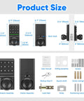 Game Changer Keyless Entry Deadbolt Door Lock with Sleek Knobs Supports Password and Physical Key Unlocks Zero App Required product size diagram showing measurements and components