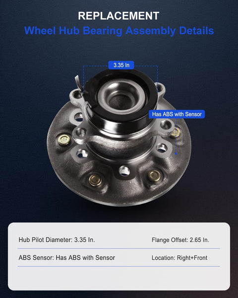 Front Wheel Bearing Hub Assembly With ABS Bolt-On Direct Fit For Isuzu I-280 And I-290 Plus GMC Canyon And Chevrolet Colorado 6 Lug Vehicles OE 515105 Drop-In Replacement Long-Life Performance