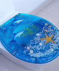 Dead Silent Soft Close Toilet Seat With Quick Release Hinges And Automatic Lowering featuring a decorative ocean-themed design.