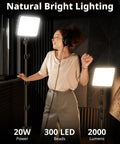 Woman using Two Pack LED Video Light Kit With 20W Ring Lights And 300 LEDs, Pro-Grade, Creator-Friendly Shadow-Free Studio Lighting