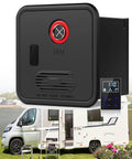 12V Tankless Water Heater For Campers Hands You Instant Continuous Hot Water With Fifty Five K Btu, compact design mounted near camper.