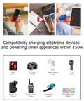 Premium 150W Car Power Inverter 12V DC To 110V AC Converter powering devices like laptop, phone, and camera on the go.