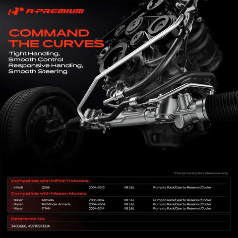 Heavy Duty Power Steering Pressure and Return Hose Line Assembly for Nissan Titan 2004 2014 with engine in background