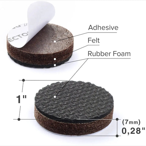 36 Piece 1 Inch No Slip Furniture Pads Self Adhesive Rubber Feet Grippers Floor Protectors with labeled layers