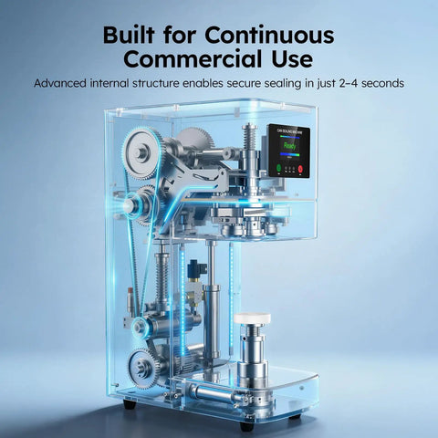 No Sweat Heavy Duty Commercial Can Sealer Machine showcasing internal mechanics and controls for soda beer and beverages.