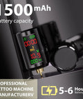 Wireless Tattoo Pen Kit With 2x 1600mAh Batteries showing digital display and battery capacity