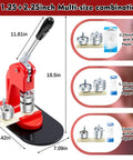 All In One Button Maker Kit With 25mm 32mm And 58mm Molds Interchangeable Press 300 Button Fittings Circle Cutter shown with mold sizes