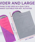 Ultralight Camping Sleeping Bag For Adults And Kids, lightweight backcountry bag, pink and purple design, zipper view.