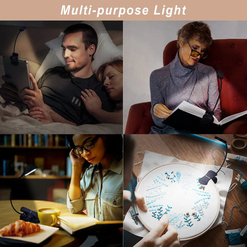 Rechargeable Clip On Book Light For Reading In Bed With 3 Color Modes And 9 Brightness Levels Eye Care LED Lamp in use