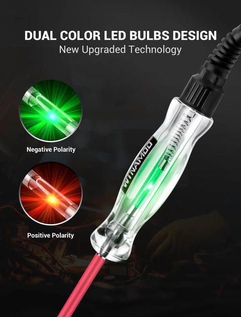 Go-To Car Circuit Tester For 6-24V Systems With 135 Inch PU Wire And Sharp Stainless Probe Dual Color LED Test Light For Quick Checks Of Headlights Taillights Sockets Fuses And Low DC Vehicle Wiring, dual color LED polarity view