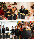 Collage of 3 Pack Extra Large Black Gift Bags With Handles Includes 9 Tissue Papers 16 By 6 By 12 Inches used at events.