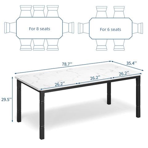 Killer Quality 79 Inch Wooden Dining Table For 6 To 8 Folks Featuring A Sturdy Rectangular Design And Rich Woodgrain Texture, dimensions shown.