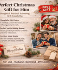3-piece magnetic screwdriver bit holder set advertised on a holiday gift poster with boxes and pinecones.