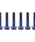 Six burn-blue titanium M8x40mm external hex flange bolts, pack of 6.