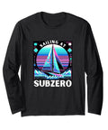 Sailing At Subzero Ice Sailor Long Sleeve Tee with vibrant sailboat graphic, lightweight black shirt for winter adventure enthusiasts.