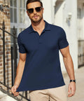 Men's Golf Polo Shirt Quick Dry Cotton Short Sleeve Breathable Anti Sweat Wrinkle Resistant Tactical Collared Polo For Summer Athletic Comfort Navy