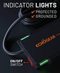 Close-up of Eight Outlet Surge Protector Power Strip With Slim Profile And 3420 Joules Of Protection, showing indicator lights.