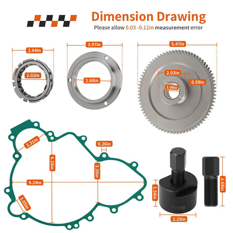 Beefed-Up Flywheel Puller And Starter Clutch Idler Gear One Way Bearing Kit For RZR XP Turbo And 1000 Series UTVs dimensions