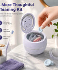 Person using Ultrasonic Retainer Cleaner Machine With 3 Retainer Cleaning Tablets, 45kHz Dental Pod for dentures on bathroom counter