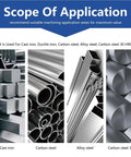 Image showing scope of application for materials: cast iron, carbon steel, alloy steel, and carbon steel 30 HRC.