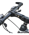 Close-up of Suspension Bike Stem 100mm Shock Absorbing Handlebar Stem on a bicycle, showing grip and adjustment details