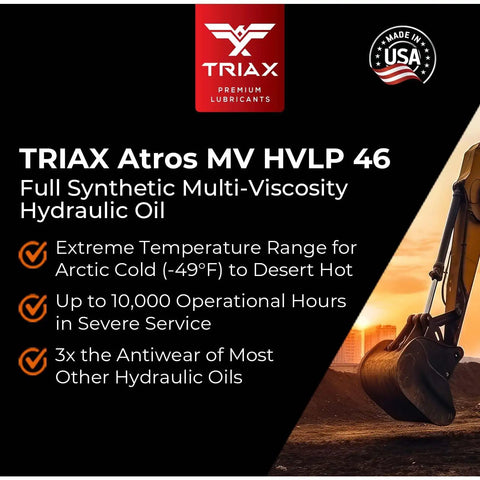 Atros Multivis HVLP 46 Full Synthetic Hydraulic Oil With 300% Additive Anti-Wear Boost, 7,000-10,000 Hour Life, Arctic Grade -54 Cold Flow, High Temp Operation, All Season Performance, One Gallon
