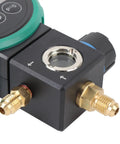 Professional HVAC Pressure Gauge Set With Digital Meter For Car AC Cooling System Charging And Quick Leak Detection, close-up of detailed valve components.