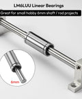 Rig Ready 4 Pack LM6LUU Linear Ball Bearings With 6mm Bore Nickel Finished Long guide sleeves on 6mm shaft.