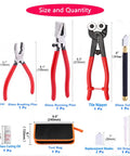 Must Have Complete Glass Cutting Tool Set Kit With 8 Inch Tile Nippers 8 Inch Running Pliers 6 Inch Breaking Pliers Glass Cutter Replacement Blades Oil Dropper Cross Screwdriver Leather Zipper Bag For Stained Glass Tiles Mosaic Mirrors Bottles and accessories displayed
