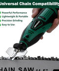 Cordless 12V Chainsaw Sharpener Kit With Two Batteries And Nine Diamond Grinding Wheels in Three Sizes used on chainsaw