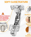 TamBee 175° concealed hinge close-up for frameless doors; 48mm mounting, nickel-plated, soft-close damper; pair.