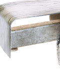 Detail of wood grain and galvanized finish on Gulliver Collection Three Light Clear Seeded Glass Coastal Bath Vanity Light