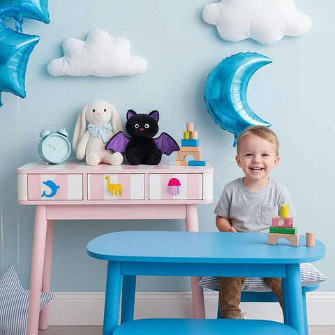 Child in playroom with dresser featuring 8 Pack Ocean Sea Animal Wooden Cabinet Knobs Set With Tiny Turtle Decor For Nursery And Kids Rooms, Durable Wood Pulls For Dressers And Drawers, Includes Two Screw Lengths To Fit Different Thicknesses.