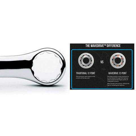 Combination Wrench Set With Mechanic's Tray, Metric 6 To 24 Mm, 19-Piece Pro Grade Chrome Vanadium, WaveDrive 12-point feature shown