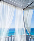 Four Panel Outdoor Mosquito Netting For Patio 118 W By 98 L No See Um Garden Mesh Curtains sheer white panels on patio with ocean view
