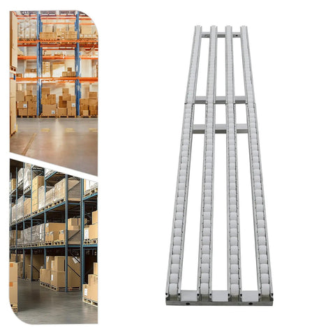Foldable Unpowered Conveyor Roller Table Made To Last, Heavy Duty PE Belt With Four Rows Of Wheels For Warehouse Loading Dock And Factory, 78.74 Inches Long, viewed from above with rollers.