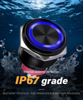 2 Pack 22mm 15A Momentary Push Button Switch Black IP67 Waterproof With Red LED Angel Eye Light On Off 12-24V DC/AC 16mm Mounting Hole Wire Socket Go-To Auto Grade Toggle For Cars Boats Gadgets, blue LED ring