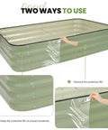 Close-up of 4-In-1 Adjustable Raised Garden Bed Kit With Galvanized Planter Boxes showing protective film on metal surface