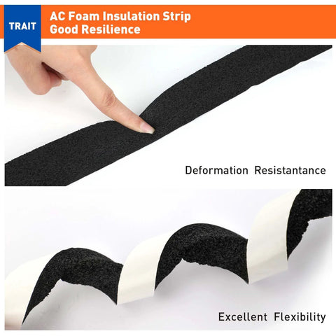 Front view of MAGZO black adhesive-backed foam weather-stripping strip, 1 in W x 1 in T, 13 ft total (two 6.5 ft rolls).